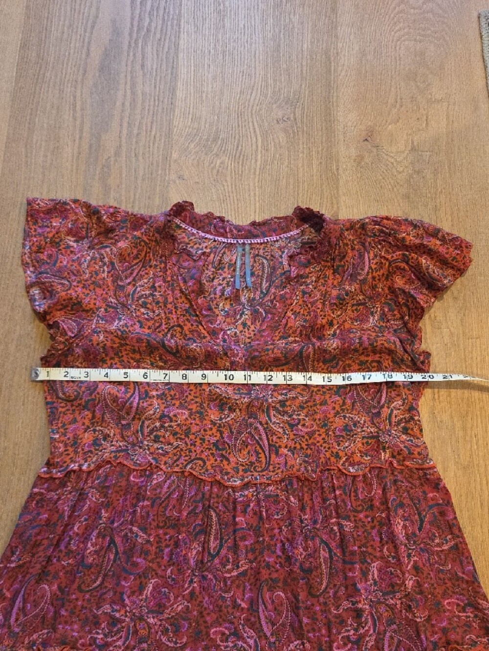 Anthropologie Pink Paisley Ruffled V-Neck Tiered Mini Dress - Picture 11 of 13